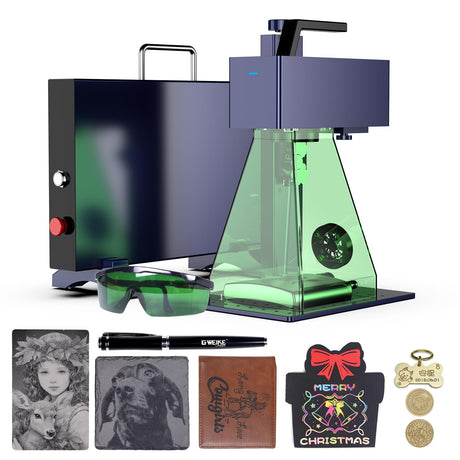 GWEIKE G2 20W Fiber Laser Engraver, 15000mm/s Speed Portable Laser Marking Machine, 110x110mm Working Area, Desktop Handheld 2-in-1 Laser Engraver Machine for Jewelry, Leather, Dog Tags, Metal G·WEIKE