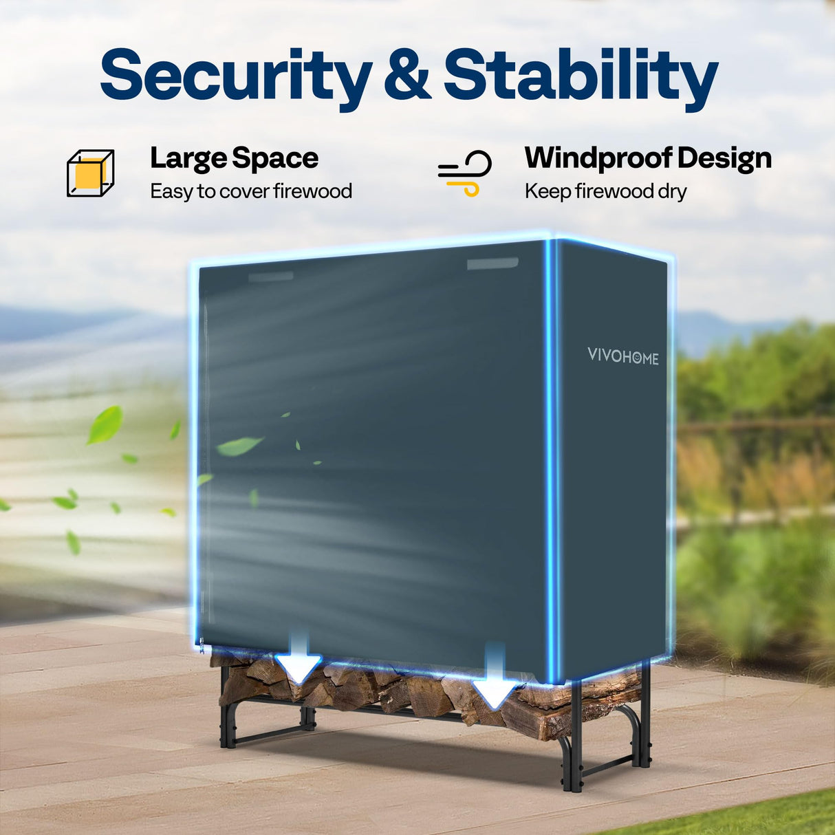 VIVOHOME 4ft Waterproof Log Rack Cover, Heavy Duty 600D Oxford Outdoor Firewood Storage Cover with Zipper and Hook Loop Tape (Log Rack not Included) VIVOHOME