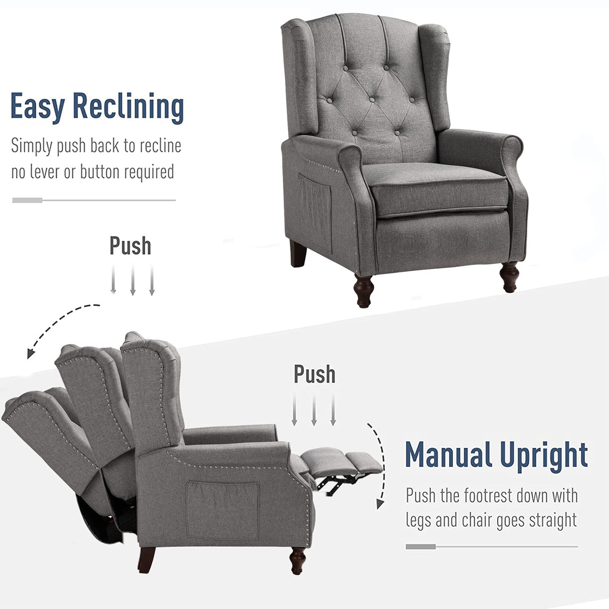 SAMERY Wingback Recliner Chair with Massage and Heat- Accent Chair Push Back Chair for Living Room Bedroom, Tufted Comfy Reclining Arm Chair Sofa, Reading, Napping SAMERY