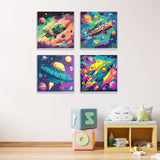MXJSUA 4 Pack Cartoon Rocket Ship Paint by Numbers Kit with Framed Canvas for Ages 6-12 Kids, Paint by Numbers Kits for Children Beginners, Acrylic Oil Painting for Home Wall Decor Gift (8x8 inch) MXJSUA