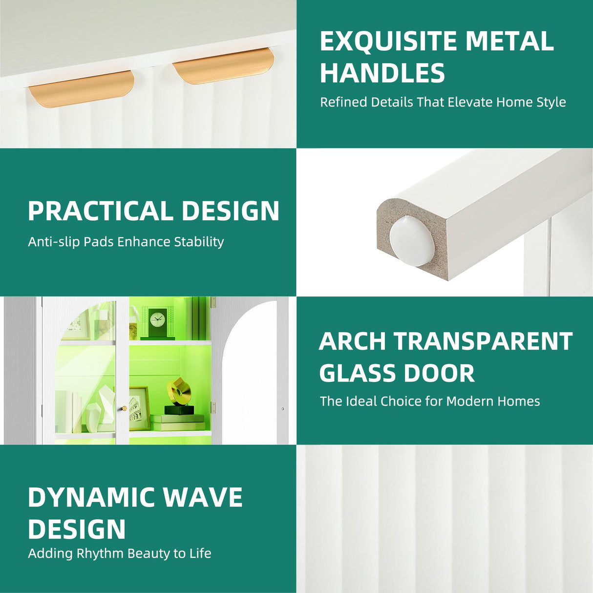 YITAHOME 72" Tall Fluted Bookshelf with LED Lights, White Bookcase with Drawers, Arched Glass Doors, 6-Tier Storage Cabinet Bookcase for Living Room, Office and Study YITAHOME