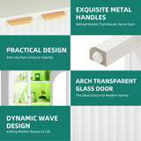 YITAHOME 72" Tall Fluted Bookshelf with LED Lights, White Bookcase with Drawers, Arched Glass Doors, 6-Tier Storage Cabinet Bookcase for Living Room, Office and Study YITAHOME