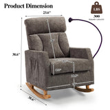 UVV Rocking Chair with Retractable Phone Holder - Modern Glider Recliner Armchair, Wood Legs & Side Pocket, High Back Nursery Accent Chair for Living Room, Bedroom, Gray UVV