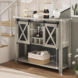 IDEALHOUSE Coffee Bar Cabinet, Console Entryway Table with Storage, Farmhouse Sideboard Buffet Cabinet with Sliding Barn Doors, Wine Liquor Cabinet with Racks for Kitchen, Hallway, Living Room, Gray IDEALHOUSE