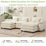 Oprisen Modular Sectional Sofa, Comfy Cloud Couch Sectional Sofa with Ottoman, Chenille Sofa Sleeper Deep Seat Sofa with Throw Pillows for Living Room (Beige White, 120"- U Shape) Oprisen
