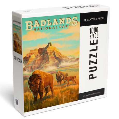 Lantern Press Made in USA Puzzle for Adults - 1000 Pieces, Reference Poster, Premium Box, Badlands National Park, South Dakota, Oil Painting Lantern Press