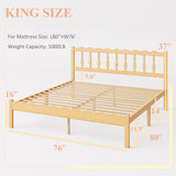 ZIYOO Solid Bamboo Wood King Size Bed Frame with Headboard, 14 inch Platform King Bed Frames No Box Spring Needed with Steel Slats, Sturdy and Stable, Easy Assembly, Noise Free ZIYOO