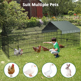 PawGiant Chicken Coop Chicken Run Pen for Yard with Cover 130"×40"×40" Outdoor Metal Portable Chicken Tractor Cage Enclosure Crate Outside for Small Animals Duck Rabbit Hen PawGiant