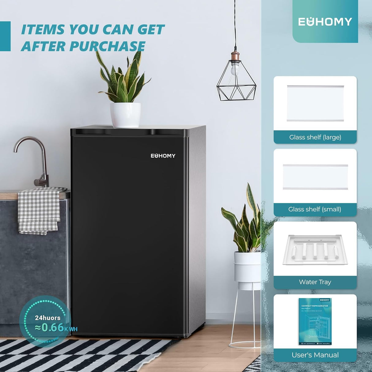 EUHOMY 3.2 Cu.Ft Mini Fridge with Freezer, Single Door Compact Refrigerator, Adjustable Thermostat, Mini Refrigerator Energy Saving, Mini fridge for Bedroom, Dorm, Office, Black EUHOMY