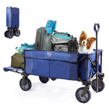 TIMBER RIDGE Tailgate Collapsible Folding Wagon Cart, Heavy Duty Utility Push Pull Beach Wagon Foldable, Outdoor Grocery Cart with Side Pockets for Camping, Garden, Shopping, Holds 225 lbs, Blue TIMBER RIDGE