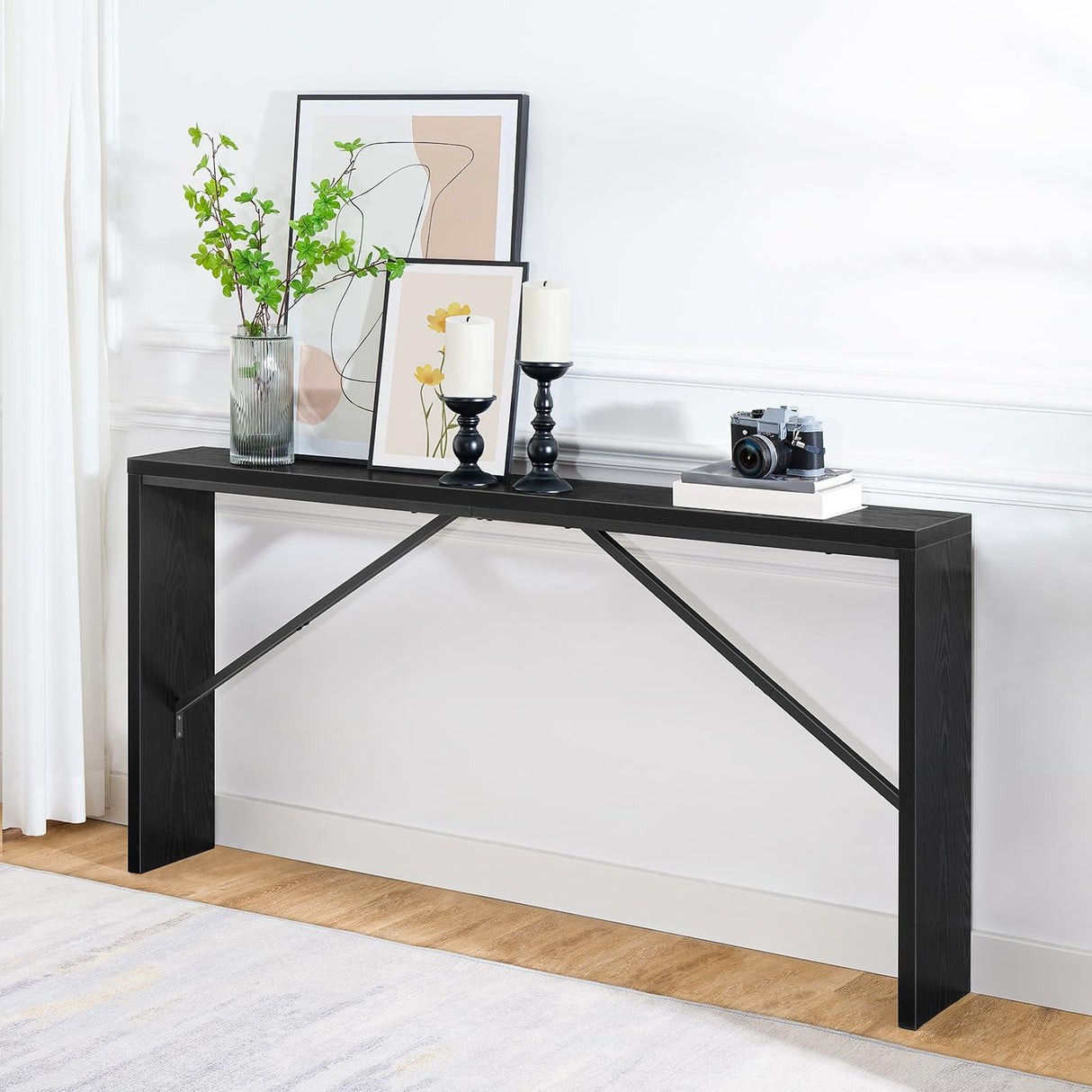 MAHANCRIS Console Table, 62.2" Long Sofa Table Behind Couch, Narrow Entryway Table, Farmhouse Dining Table with Angled Metal Frame, Industrial Console Table for Entryway, Black CTHB15801 MAHANCRIS