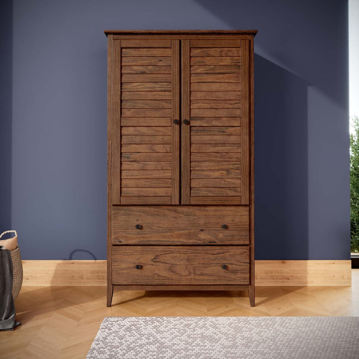 Grain Wood Furniture Greenport 2-Door Wardrobe, Solid Wood with a Brushed Walnut Finish Grain Wood Furniture