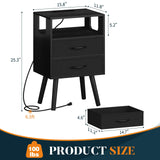 Yoobure LED Night Stand with Charger Station, Mid Century Modern Nightstand with Fabric Drawers, Bedside Table Nightstands with Storage Shelf, Bed Side Table Small Night Stands for Bedroom Living Room Yoobure