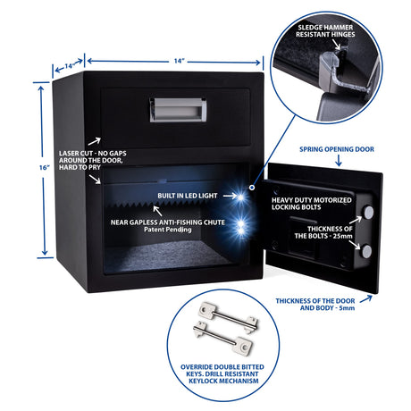 Viking Security Safe VS-40DS Heavy Duty Depository Safe with Drop Slot – Digital Keypad Money Safe for Cash, Business, Home, Office, Retail – Anti-Fish Design, LCD Display, Motorized Lock, Backup Key Viking Security Safe