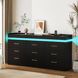 9 Drawer Dresser with Charging Station, Wide Chest of Drawers for Closet with LED Light, Modern Drawer Organizer Cabinet for Bedroom, Living Room, Entryway, Hallway, Black DalyLuxa