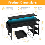 Black Computer Desk with Shelves and Drawers - 47 Inch Home Office Desk with Drawers and Shelves, Small Black Desk with Shelves, Computer Desk with Monitor Stand, RGB Gaming Desk with Power Outlet DLisiting