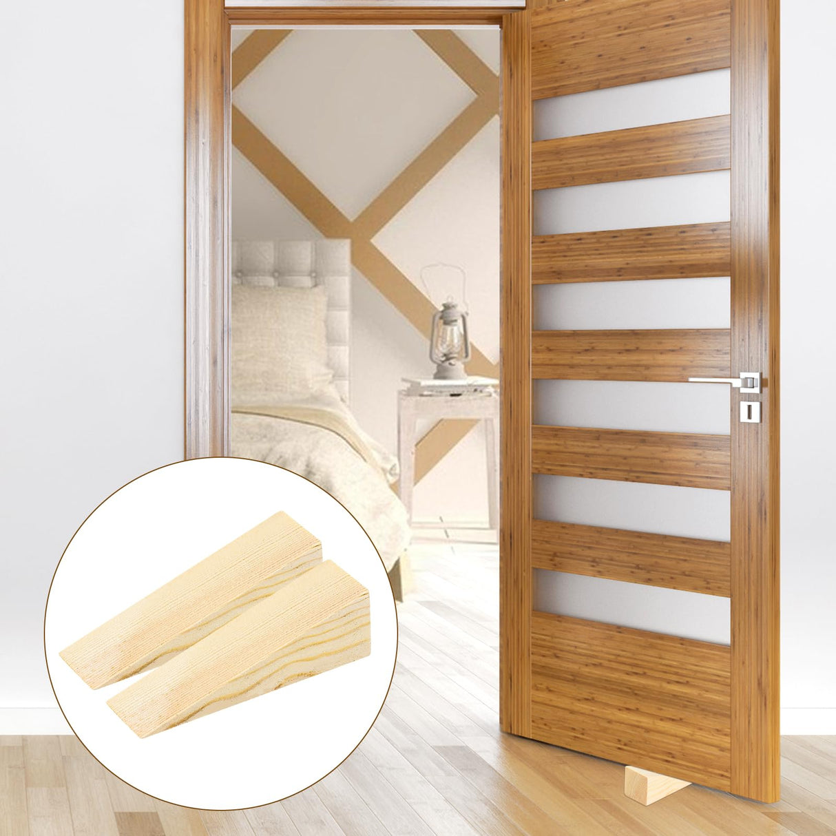 4 Pcs Wooden Door Stop Stopper Solid Non-Slip Doorstop Shims Triangle Wood Block Security Door Stopper Fit for Bottom of Door On Tile, Concrete, Carpet, Wooden Floor salbsever