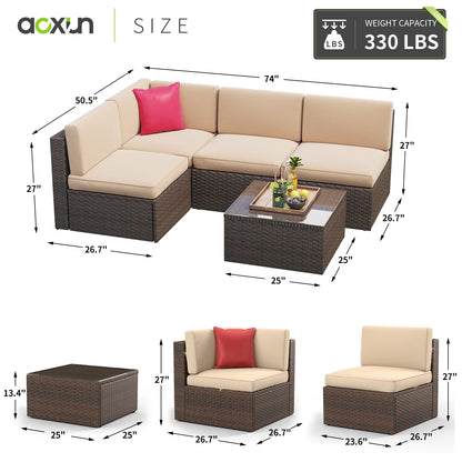 Aoxun 8 Pieces Patio Furniture Set Outdoor Wicker Rattan Furniture with Swivel Rocking Chairs Patio Sectional Sofa for Children, Girls and People in Small Size (Brown)