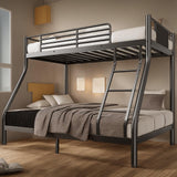 soges Metal Bunk Bed Twin Over Full Size with Upholstered Board, Ladder & Guardrail, Heavy Duty Bed Frame for Teens Adults, Black soges