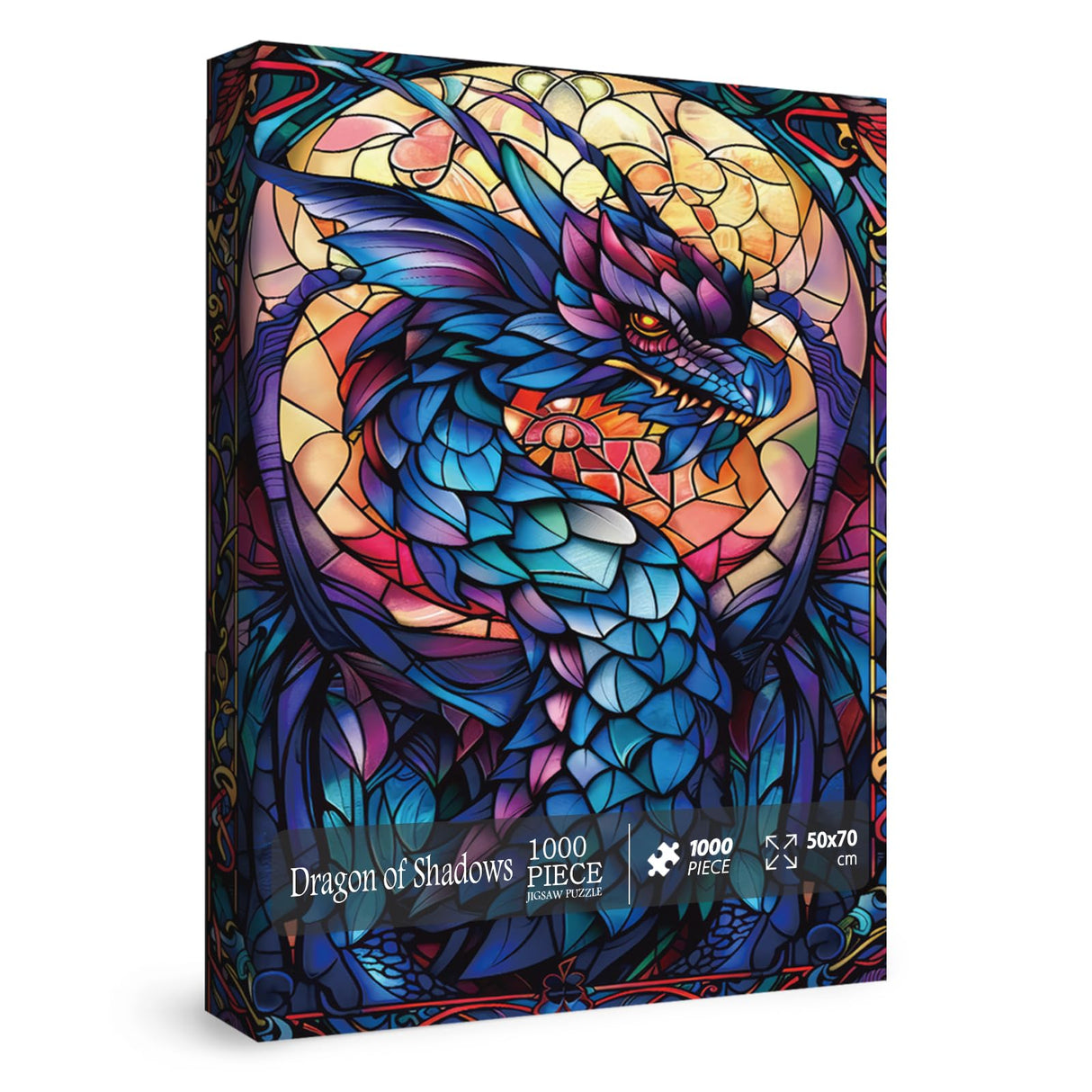 Fantasy Dragon Puzzles for Adults 1000 Pieces, Stained Glass Art Jigsaw Puzzles, Blue Purple Darkness Western Dragon Puzzle IdeaBazar