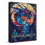 Fantasy Dragon Puzzles for Adults 1000 Pieces, Stained Glass Art Jigsaw Puzzles, Blue Purple Darkness Western Dragon Puzzle IdeaBazar