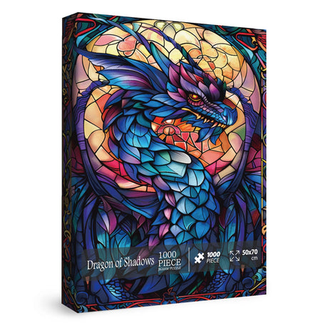 Fantasy Dragon Puzzles for Adults 1000 Pieces, Stained Glass Art Jigsaw Puzzles, Blue Purple Darkness Western Dragon Puzzle IdeaBazar