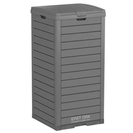 EAST OAK 38 Gallon Outdoor Trash Can | Waterproof Resin Garbage Can with Tiered Lid & Drip Tray | Outside Trash Bin for Patio | Kitchen, Backyard & Deck | Gray Color EAST OAK