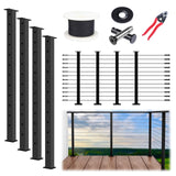 Muzata 15ft-20ft Complete Set 42" Cable Railing Post Kit Include 4Pack Black Posts PS01, 250ft Wire Rope, Swageless Cable Railing System DIY Kit (No Handrail) RWS2 BH4L Muzata