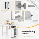 Giantex Bar Table, 47” Counter Height Dining Table with 7 Hanging Hooks, Compartment, Cabinet & Adjustable Shelf, High Top Table, Faux Marble Pub Table for Kitchen Breakfast Nook Small Space, White Giantex