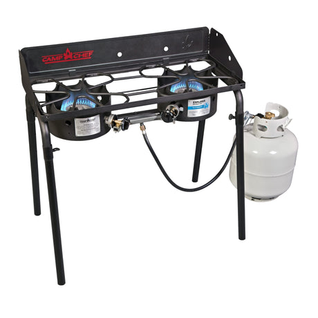 Camp Chef Explorer Two-Burner Stove - Portable Camping Cooking Stove for Outdoor Cooking - 448 Sq In Cooking Area - 14" Camp Chef