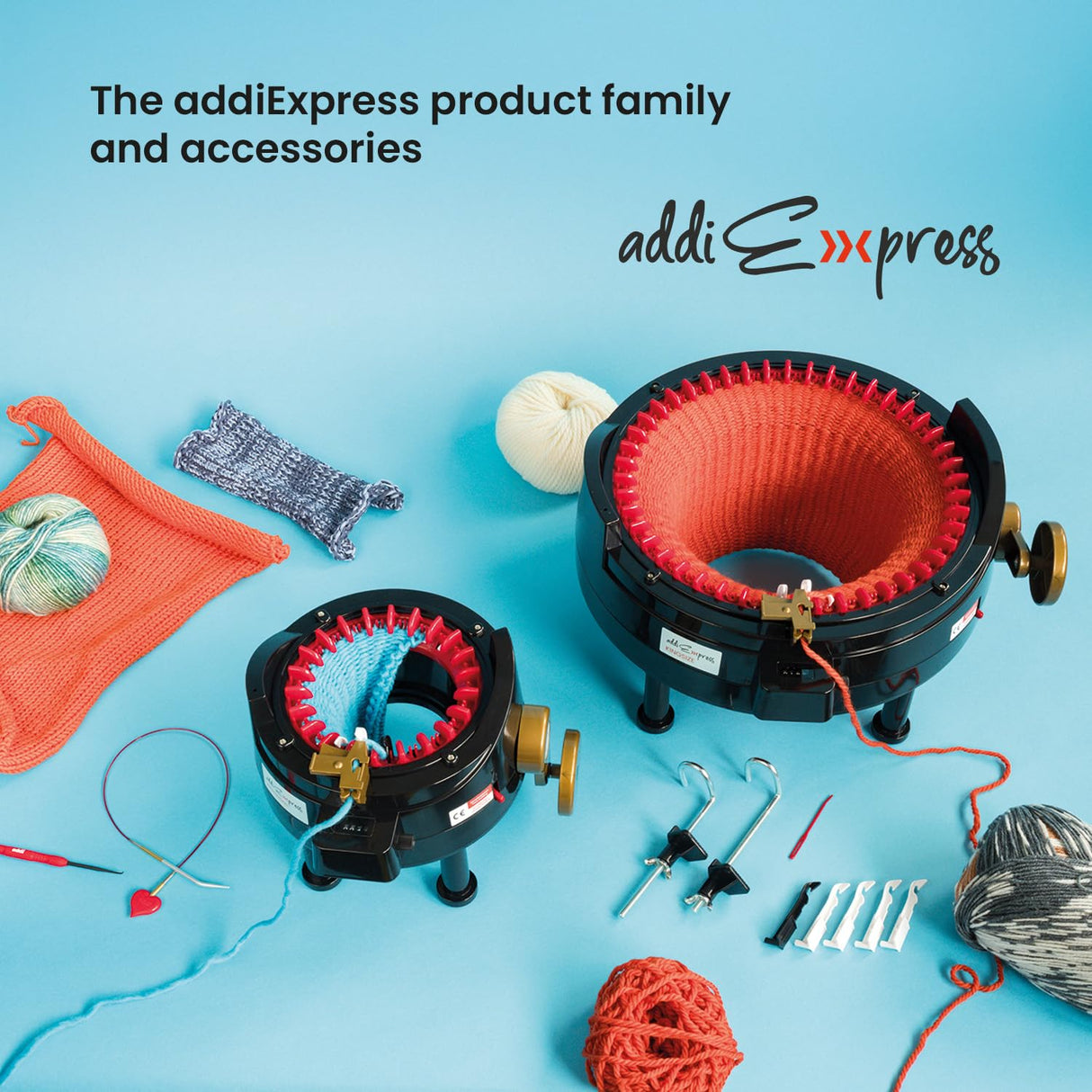 addiExpress King Size Knitting Machine, 46 Needles Circle Knit Loom Machine with Row Counter and Hand Crank, Black, 17.7 Inch addi