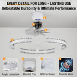 SKRFORM Ceiling Fans with Lights and Remote, 20'' Low Profile Flush Mount Ceiling Fan with 6 Speeds & 3 Color Temperature, 3000-6500K Dimmable Led Fandelier for Bedroom Livingroom, White SKRFORM