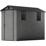 Patiowell 4 x 8 FT Plastic Outdoor Storage Shed with Floor, Resin Outside Shed with Windows and Lockable Door for Backyard Garden Patio Lawn, Easy Installation, Dark Gray (Fit-it Shed) Patiowell