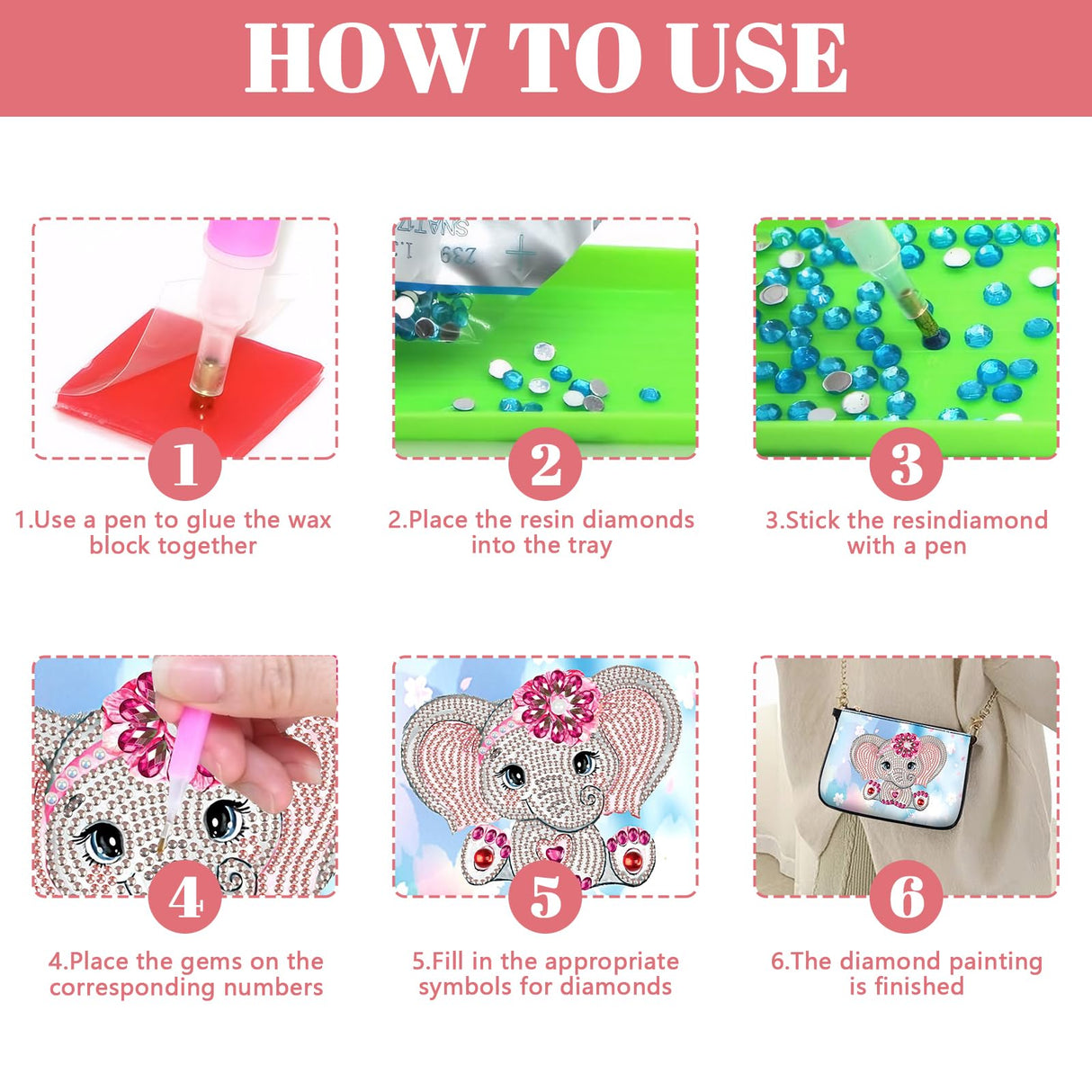 5D DIY Diamond Art Purses Diamond Art Kits for Adults, Elephant Shoulder Makeup Bag Chain Leather Clutch Purse, Holiday Birthday ﻿ POETRYDRAW