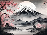 Generic Japanese Ink Painting Mount Fuji with Moon Cherry Blossom Japan Traditional 5D Adult Diamond Art,DIY Diamond Art Painting Kit for Decor Canvas 15.7x11.7inch/40x30cm（5） Generic