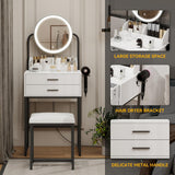 ARTETHYS Small Vanity Desk with Mirror and Lights Compact Makeup Vanity Set with Drawers for Bedroom Mini White Modern Dressing Table with Chair ARTETHYS