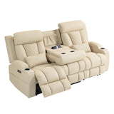 CALIVIA Wall Hugger Power Reclining Sofa with Manual Adjustable Headrests, Electric Recliner Couch with Drop-Down Table, Power Recliner Sofa 3-Seater with Charging Ports for Living Room (Beige) CALIVIA