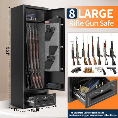 Karini 8 Gun Safe,Gun Safes & Cabinets,Gun Safe for Home Rifles and Pistol,Gun Safe Rifle,Gun Cabinet for Home Rifle and Pistols with Drawer,Gun Cabinets with 3 Pistol Pouch,3 Gun Rack