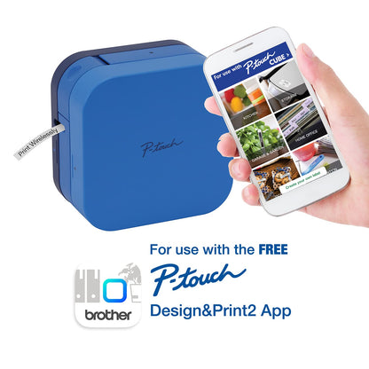 Brother P-Touch Cube Smartphone Label Maker, Bluetooth Wireless Technology, Multiple Templates Available, Apple & Android Compatible - Blue, 2.5 x 4.6 x 4.6 inches