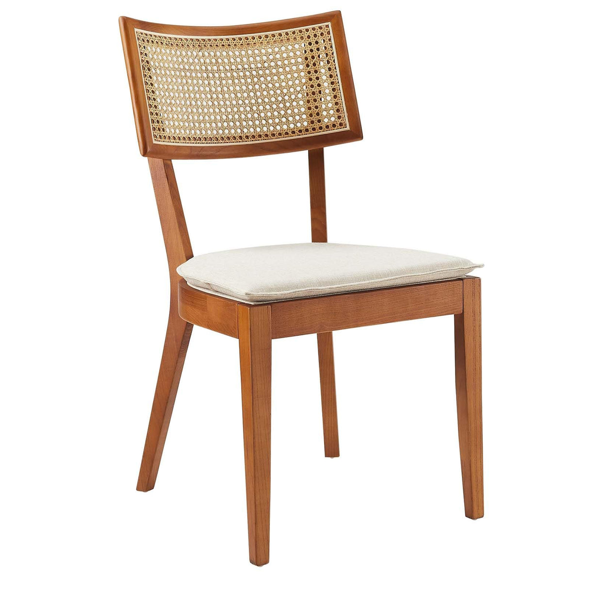 Modway Caledonia Elm Wood Rattan Set of 2 in Walnut Beige | Retro Kitchen, Living Accent Chair for Dining Room Modway