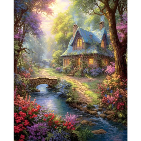 Tucocoo Flowers House Paint by Number for Adults, DIY Digital Oil Painting Kits on Canvas with Brushes and Acrylic Pigment Stream Forest Landscapes Picture for Home Decor Gifts 16x20inch (Frameless) Tucocoo