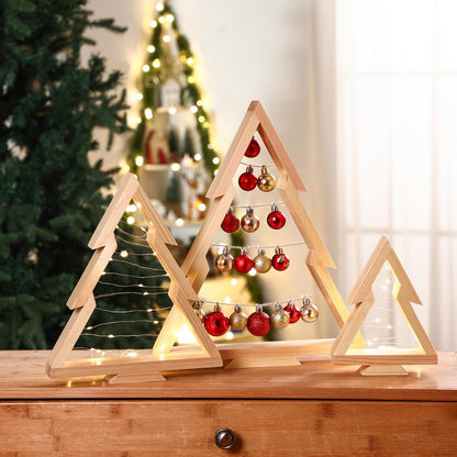 Cinnvoice 3 PCS Wooden Christmas Tree Tabletop Centerpieces Decor Christmas Natural Wood Frame Tiered Tray Mantle Shelf Wooden Cut out Standing Decoration Xmas Farmhouse Rustic Countryside(Tree)