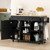 HLR Kitchen Island On Wheels, Rolling Kitchen Island Cart with Drop Leaf Countertop, Barn Door Kitchen Island Table with Storage Cabinet and Tower Rack, Island Table for Kitchen HLR