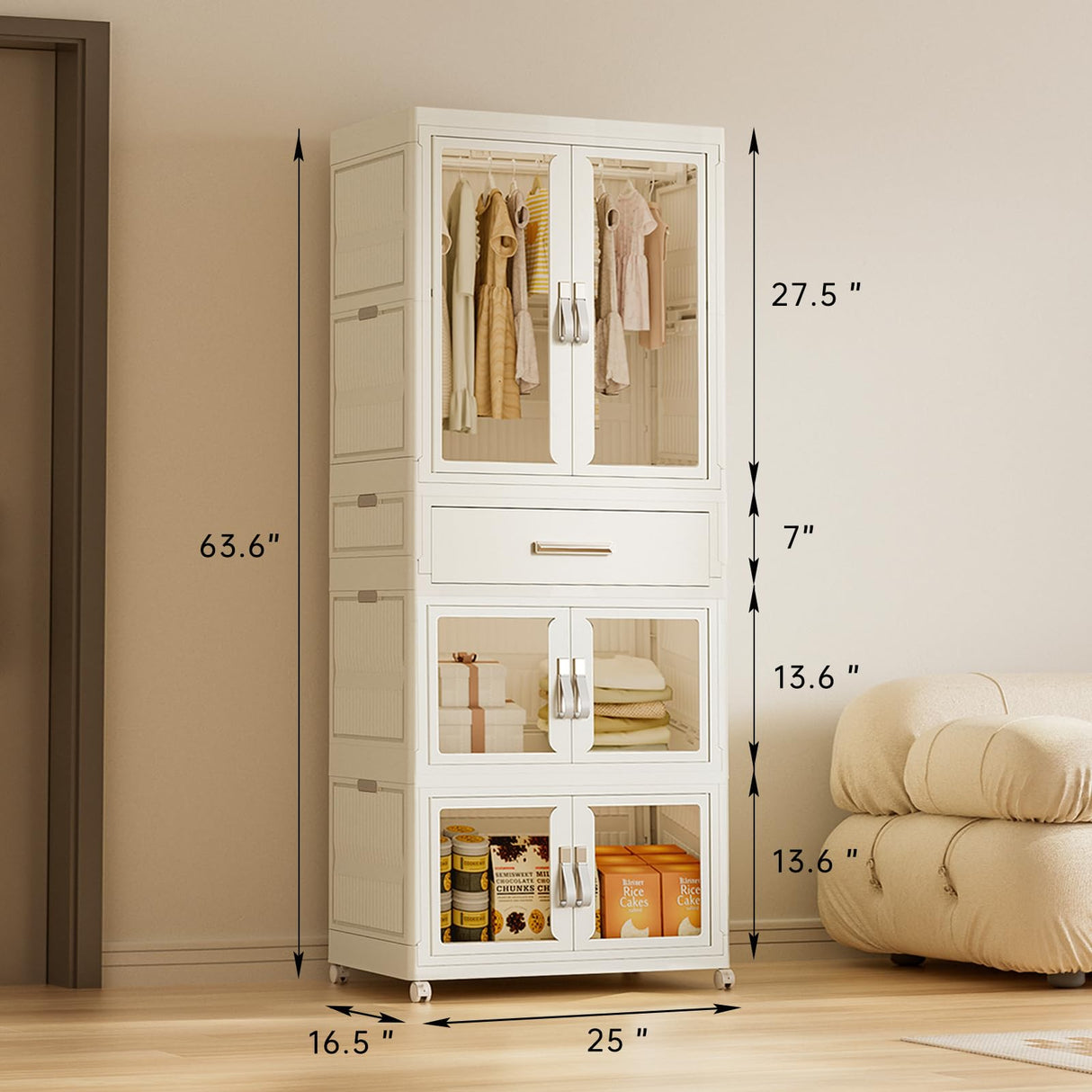 MU TU HD Large Portable Kids Closet Children's Armoire Adults Clothes Wardrobe Closet with Drawers and Doors, Collapsible Baby Costume Storage Organizer Kids Dress Up Storage Cabinet with Hanging MU TU HD