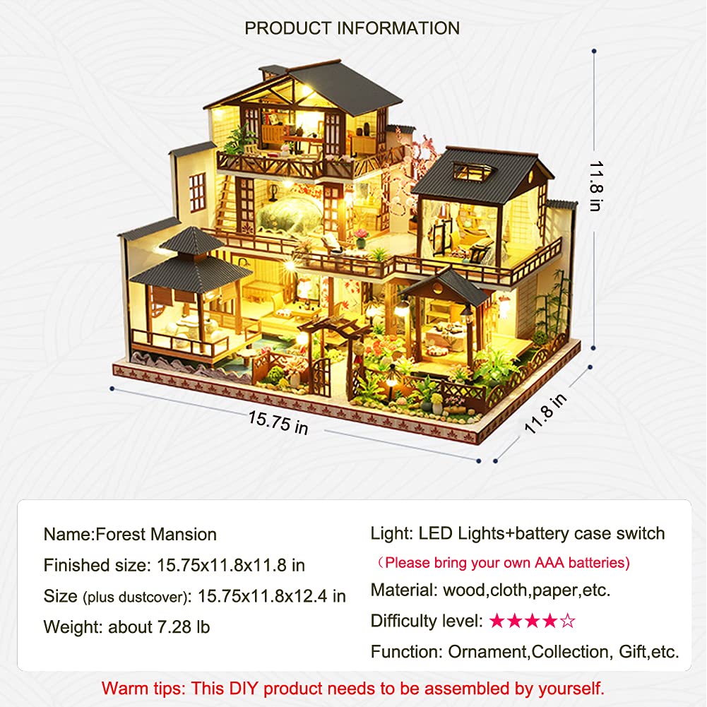 Yuzhen DIY Miniature Dollhouse Kit with Furniture and LED Lights, Japanese Wooden Dollhouse Includes Dustcover and Music Box, Collectibles for Hobbies Yuzhen