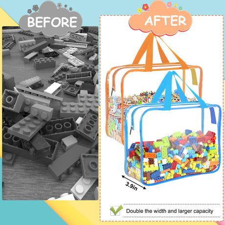 6 Packs Large Toy Storage Bags with Labels, Reusable Clear PVC Board Game Storage, Travel Waterproof Organizer Bags with Zipper for Building Blocks, Puzzle, Kids Books（6 Colors） OPELETNNT