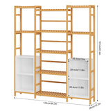 FOTOSOK Bamboo Shelf Bookcase, Triple Wide Bookshelf with 4 Cubes & 9 Shelves, Large Bookshelf with Storage, Plant Shelf Bathroom Shelf Pantry Shelf Standing Organizer Unit, Natural FOTOSOK
