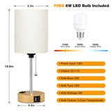 Small Bedside Lamp for Bedroom Nightstand - Table Lamp with USB C and A Port, Pull Chain Bed Lamp with AC Outlet, Nightstand Lamp with Wood Base for Kids Reading, Desk Lamp for Living Room/Dorm Room Dicoool