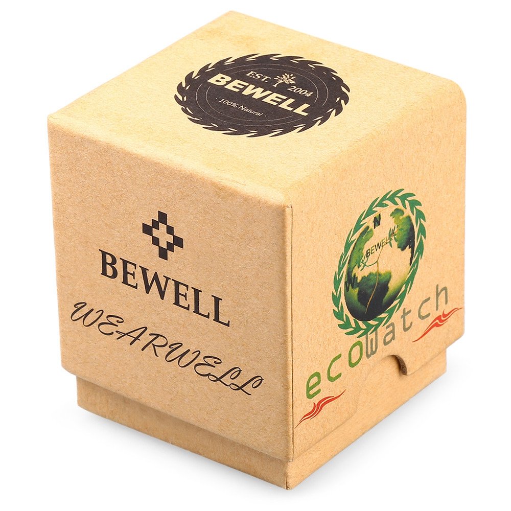 BEWELL ZS-W086B Mens Wooden Watch Analog Quartz Movement Date Display Lightweight Wood Wrist Watch (Zebra Wood) BEWELL