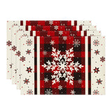 Artoid Mode Buffalo Plaid Snowflakes Winter Placemats Set of 4, 12x18 Inch Christmas Table Mats for Party Kitchen Dining Decoration Artoid Mode